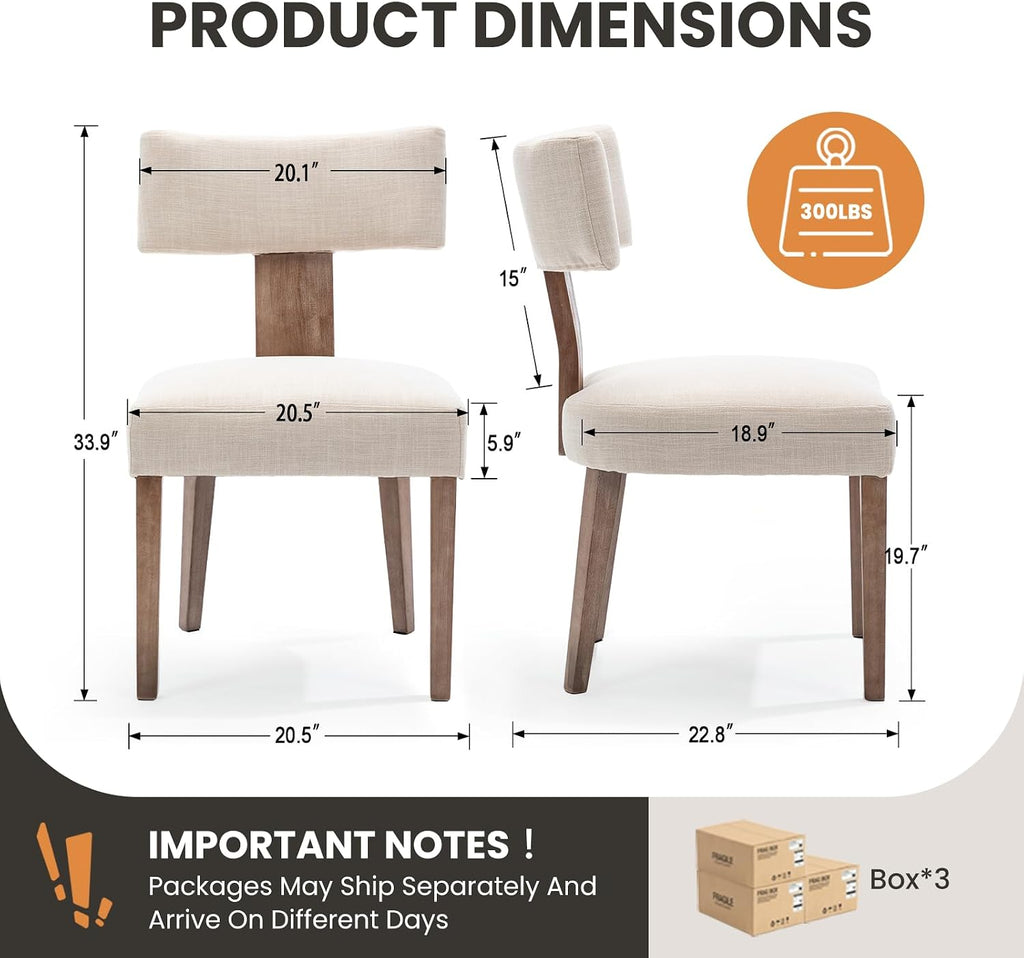 RIVOVA Upholstered Dining Chairs Set of 6 with Seat Covers, Modern Wooden Kitchen Chairs Fabric Side Dining Room Chair Farmhouse Dinner Chair, Beige