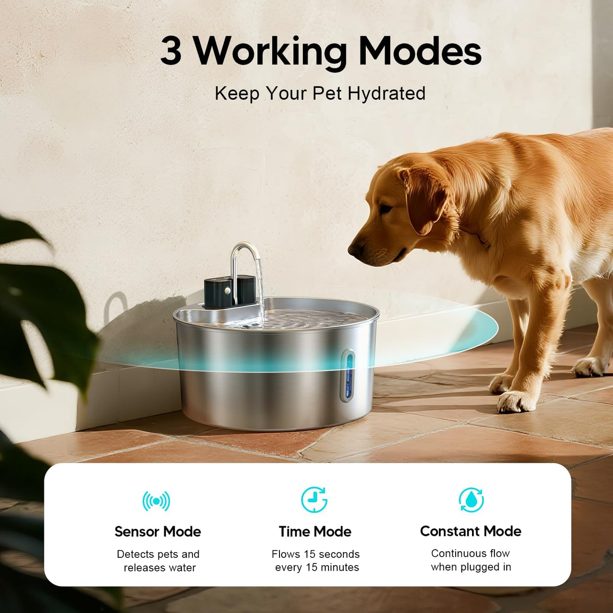 Voluas 7L Wireless Dog Water Fountain with 1 Filter, Stainless Steel