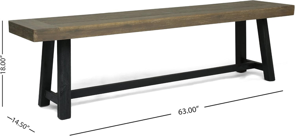 Christopher Knight Home Toby Outdoor Acacia Wood Bench, Sandblast Gray Finish and Black