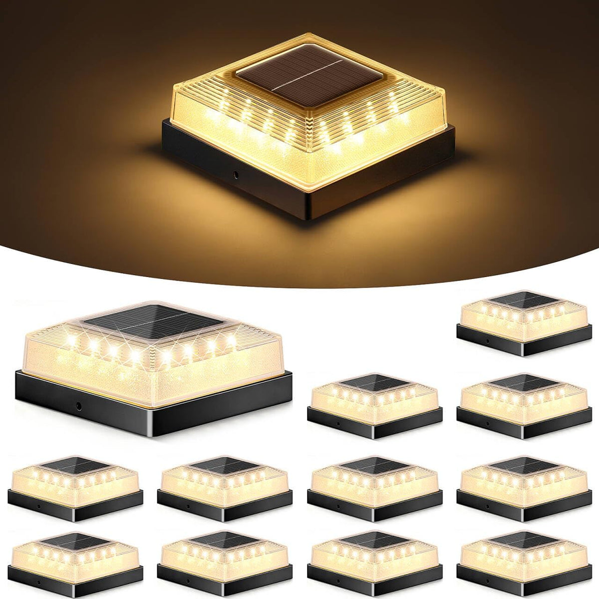 Brightever 3.5x3.5 4x4 Solar Post Cap Light Outdoor 12-Pack Black