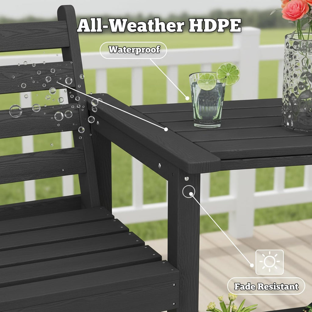 GLANC Tall Adirondack Chairs Set of 2, All Weather HDPE Bar Height Balcony Adirondack Chair with Removable Connecting Trays, Outdoor Adirondack Barstools for Deck Patio Pool Lawn, Black