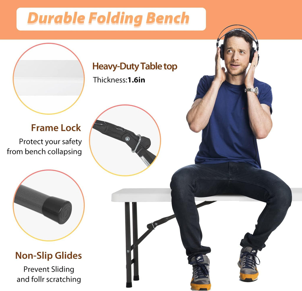 6ft plastic folding bench outdoor bench garden bench, side view