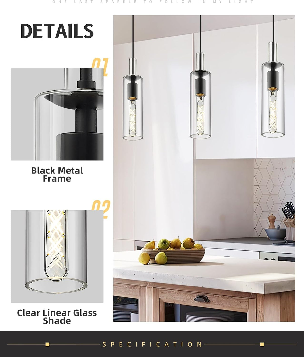 AUTELO 2 Pack Matte Black Pendant Lights Kitchen Island with Clear Glass