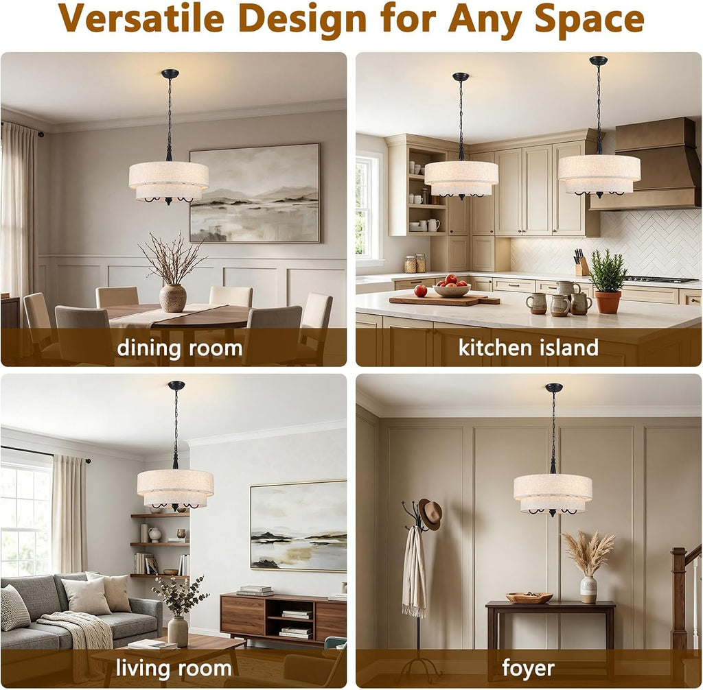 21.25" modern farmhouse drum chandelier, 5-light matte black on a desk or shelf