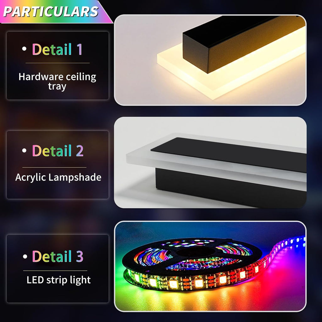 23.6inch Outdoor Modern Wall Light, 10 Colour RGB Dimmable Long Wall Sconce, IP65 Waterproof Simple Acrylic Exterior Garage Lighting Fixtures for Patio House Garage, Front Door, Porch