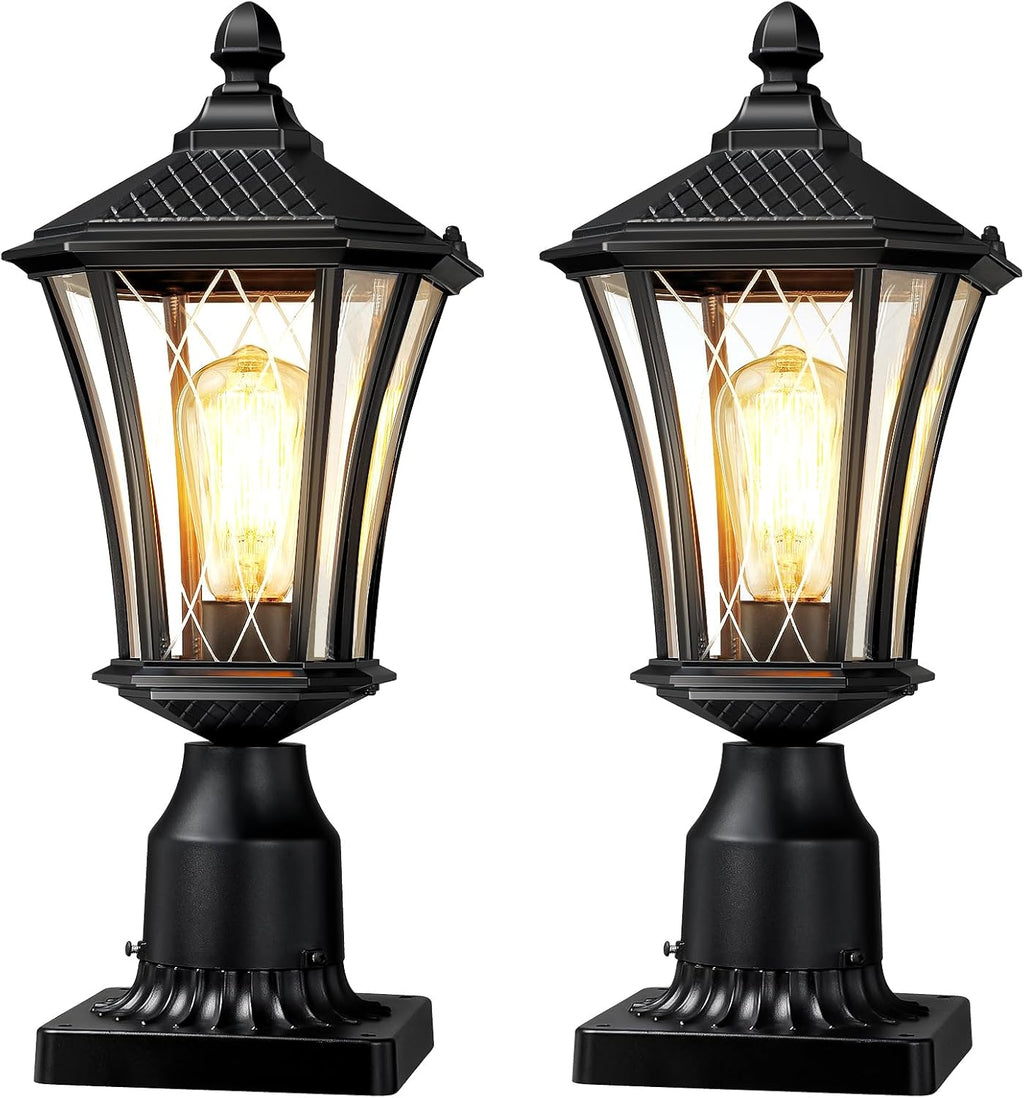 YSN 16" Outdoor Post Lights, Black Lamp Post Light Fixture, 2 Packs