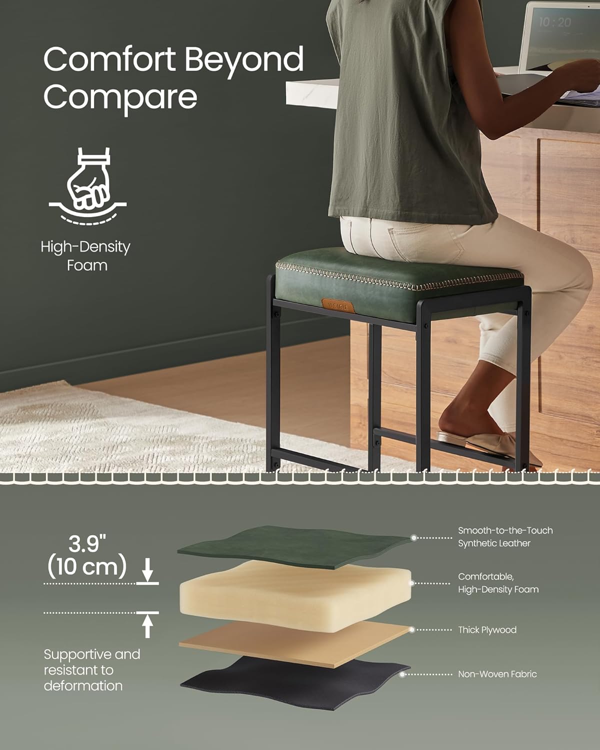 VASAGLE Bar Stools Set of 2, Counter Height, PU Leather, 26-Inch