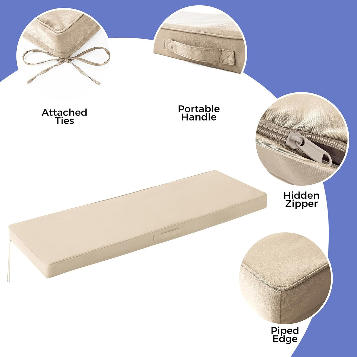 IPYNBAP Outdoor Bench Cushion Waterproof, 48x18x3 Inch, Beige