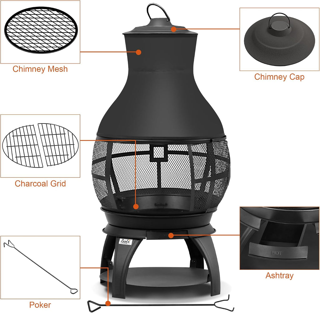 bali outdoors fire pit wood burning chiminea outside, package contents