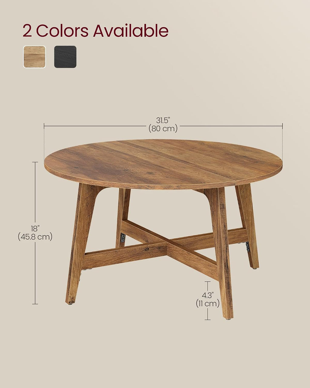 VASAGLE Round Coffee Table, 31.5-Inch Center Table, Tapered Legs