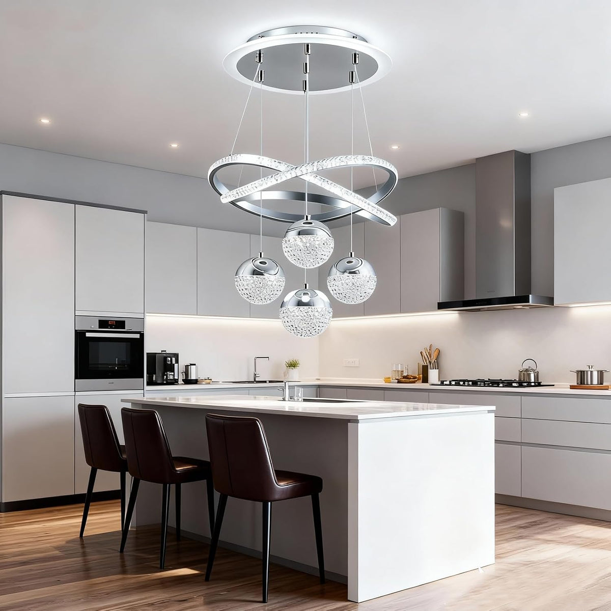 Modern Chrome LED Chandeliers, Pendant Dining Room Light Fixture