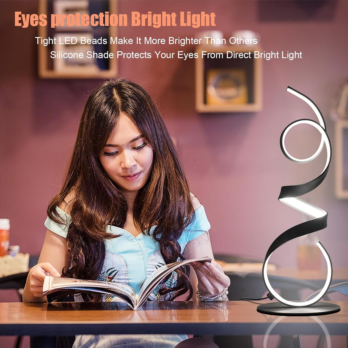 20W 3 Colors Remote Control Dimmable LED Art Table Lamp 21.4 Inch with Touch Switch for Living Room,Bedroom (Black)