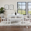LUMISOL 6-Piece Dining Table Set for 6, Solid Wood Kitchen Table Set with 4 Upholstered Chairs & Bench for Kitchen, Dining Room, Living Room, White