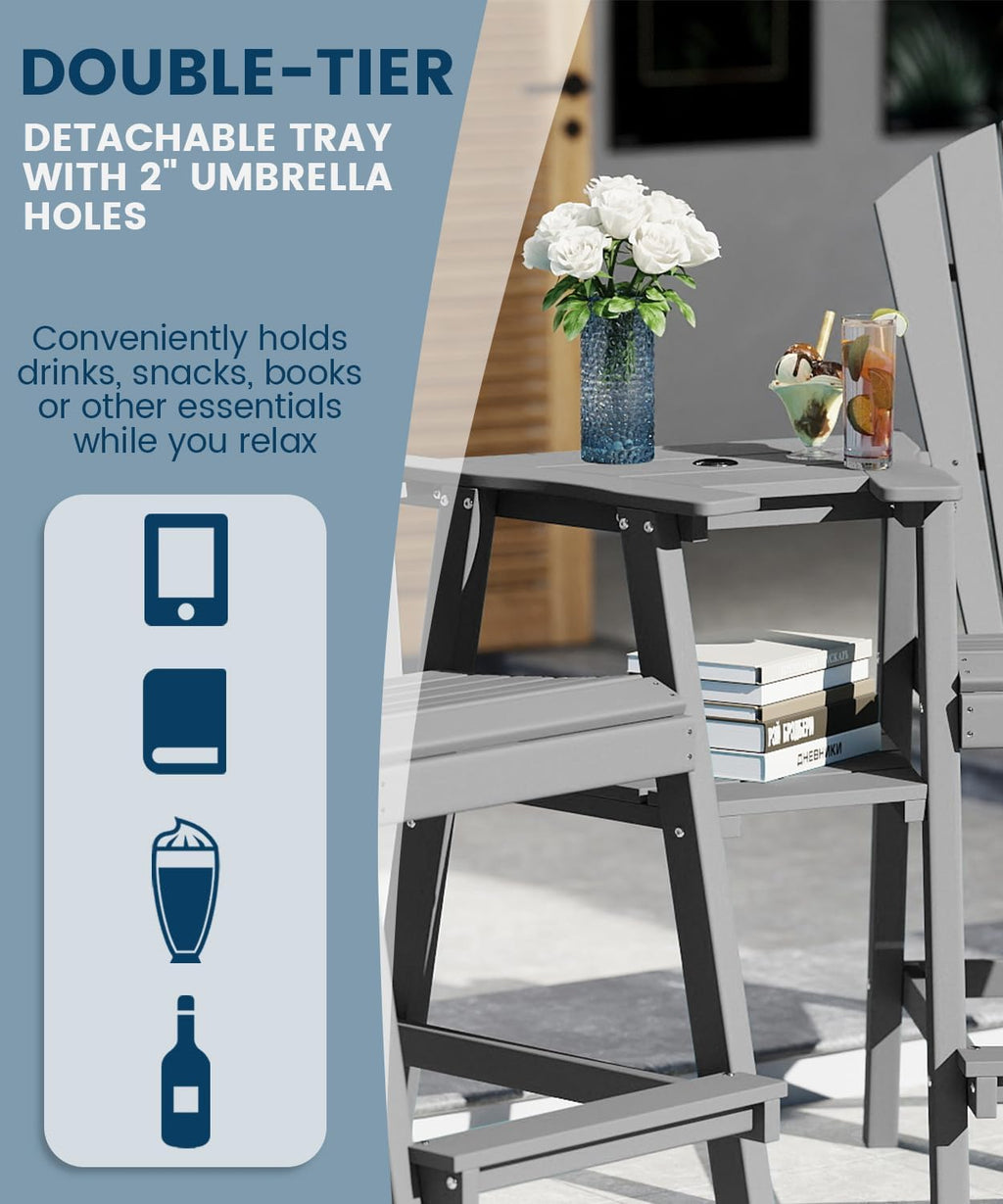 FOOWIN Tall Adirondack Chairs Set of 2 with Double Connecting Trays