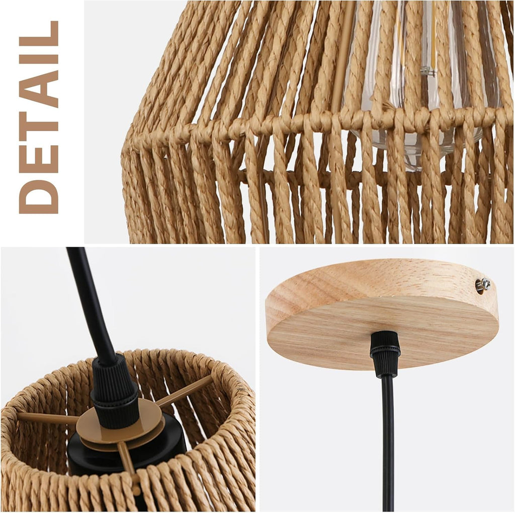 8.7'' woven rattan pendant light fixtures, 2 pack showing dimensions