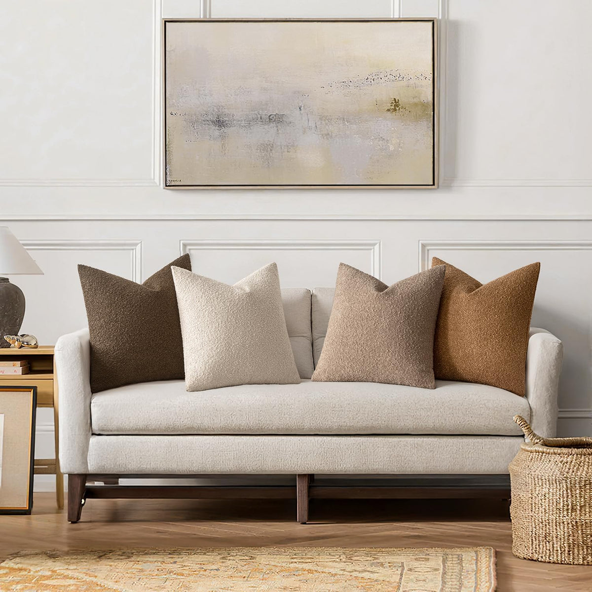 MIULEE Fall Euro Decorative Boucle Throw Pillow Covers 24x24 Brown Set of 4