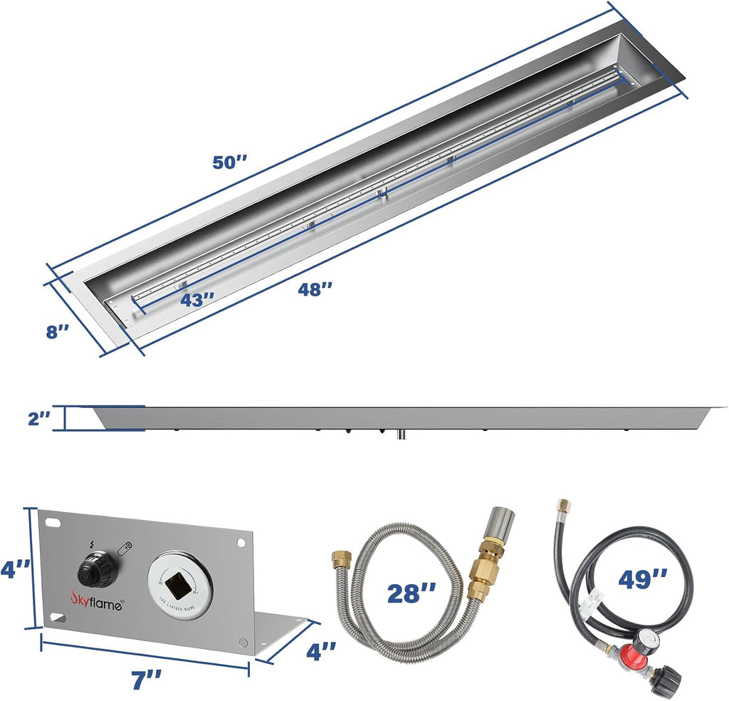 Skyflame 48 x 6 Inch Stainless Steel Fire Pit Pan Kit