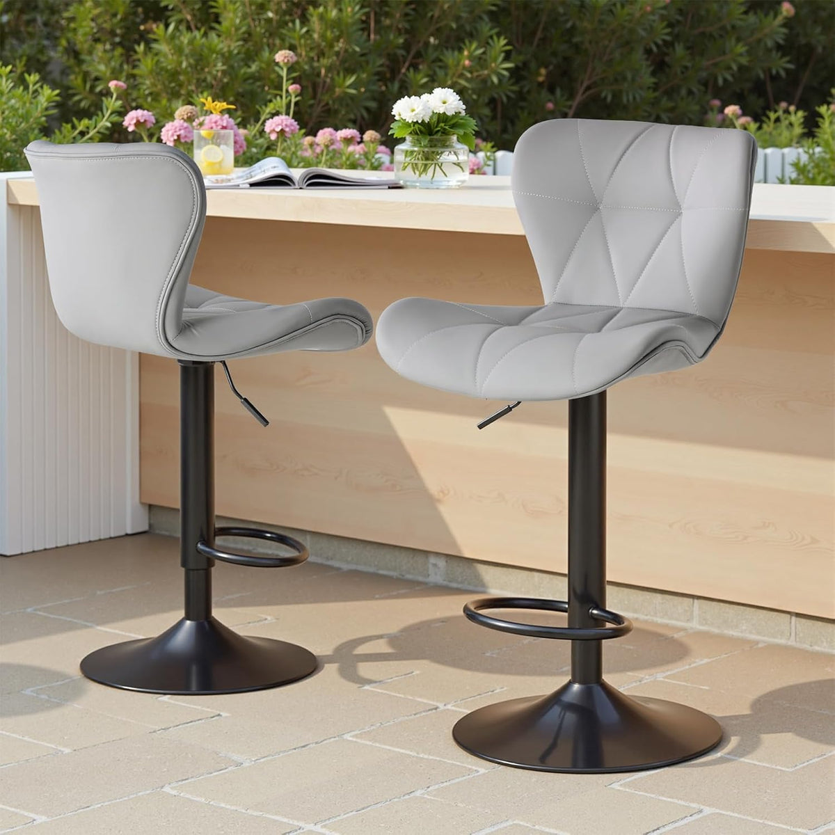 Sweetcrispy Bar Stools Set of 4, Faux Leather Swivel Adjustable Bar Chairs