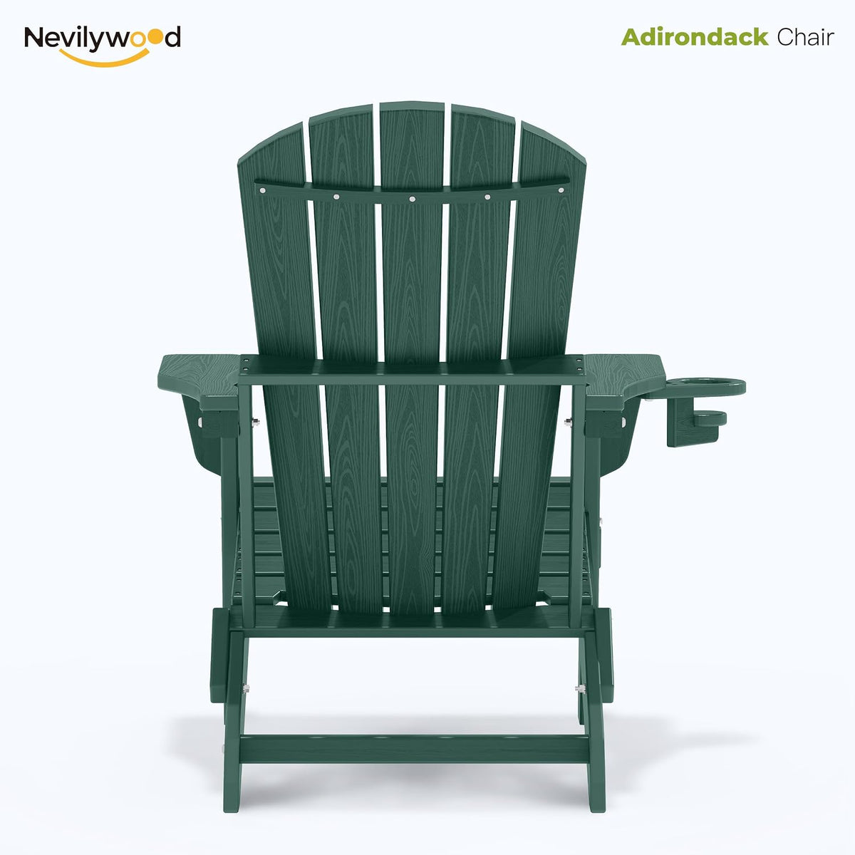 nevilywood Folding Adirondack Chairs Set of 2, HDPE Cup Holders, Green