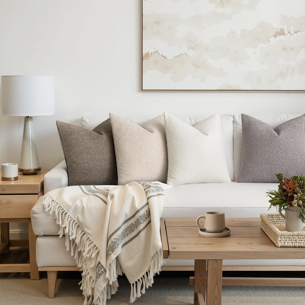 MIULEE Decorative Boucle Throw Pillow Covers 20x20 Inch Neutral Set of 4