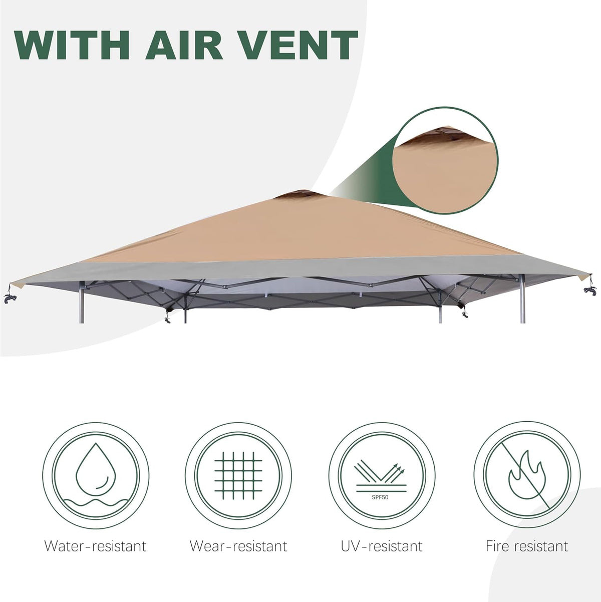 Khaki Darkgray 13x13FT Replacement Canopy Cover with Air Vent