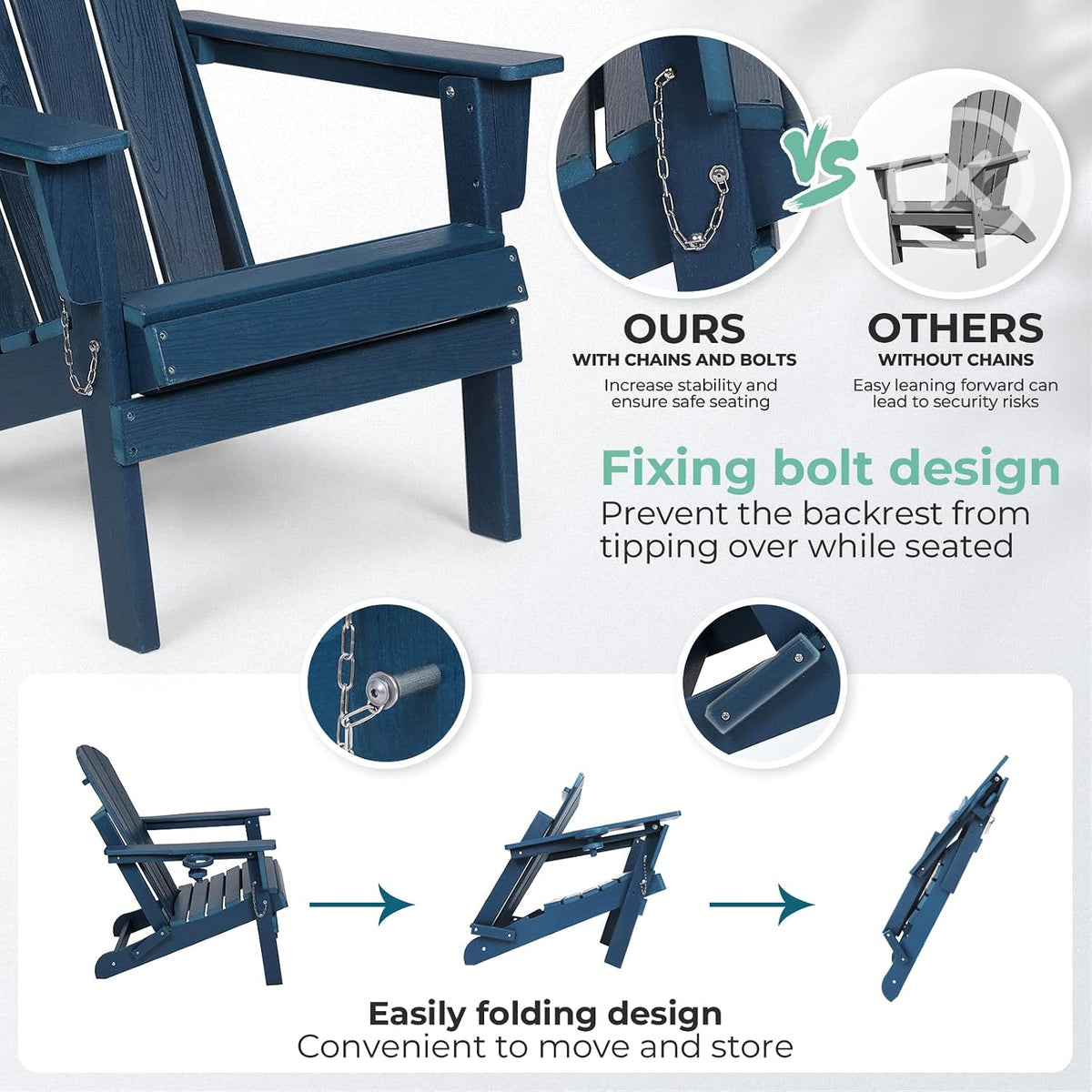hdpe adirondack chair, folding outdoor patio chair with, side view