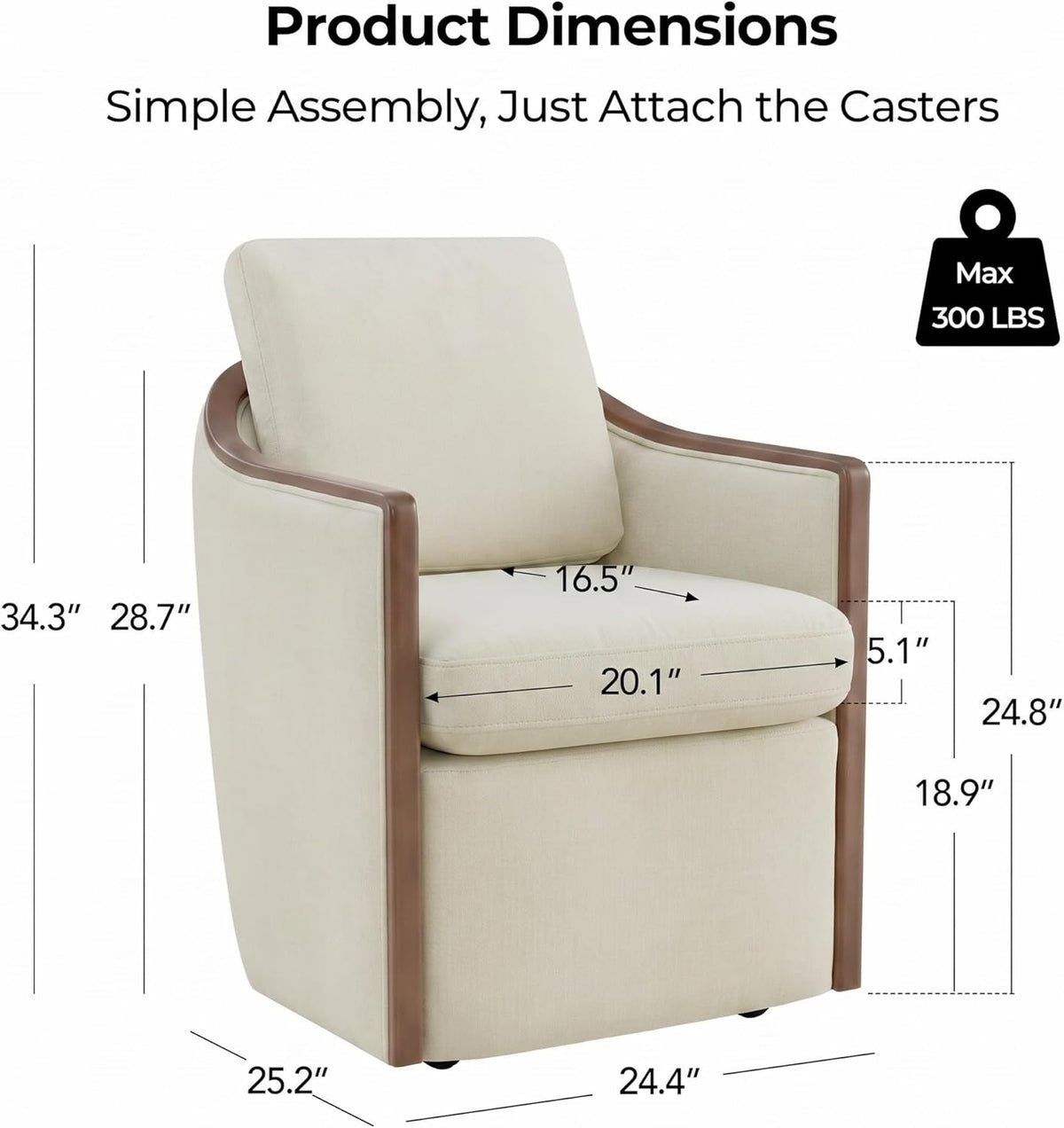 CHITA Upholstered Dining Chairs Set of 4 with Hidden Casters, Cream