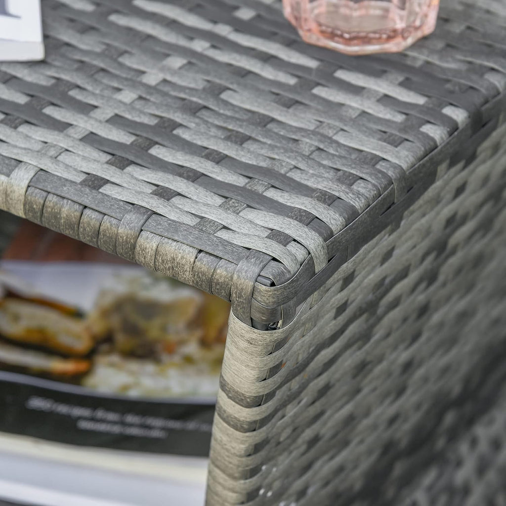 Outsunny Outdoor Side Table with Umbrella Hole 2 Tier Wicker Mixed Gray