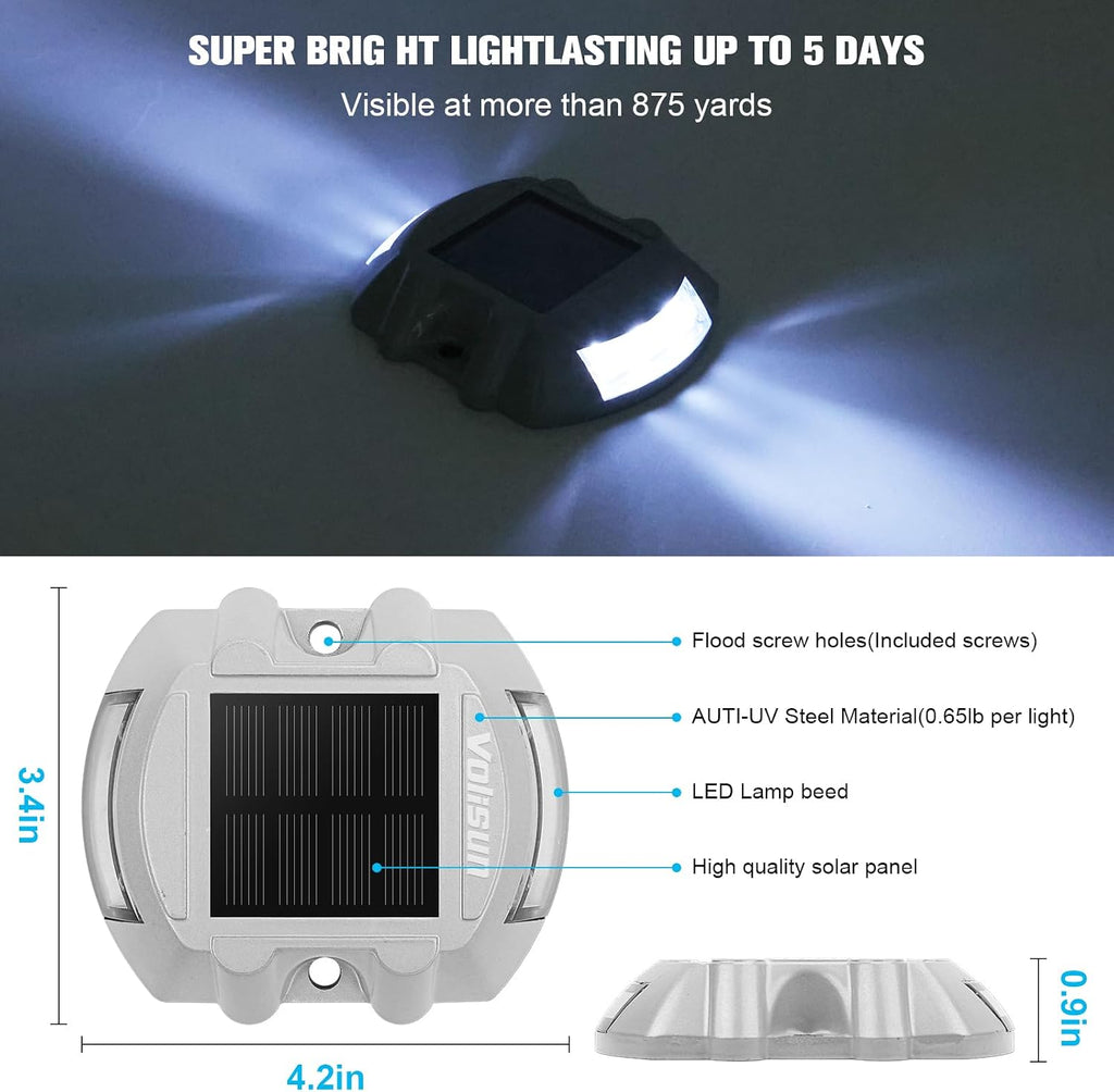 volisun solar deck driveway dock lights,solar pathway lights,white shown in use