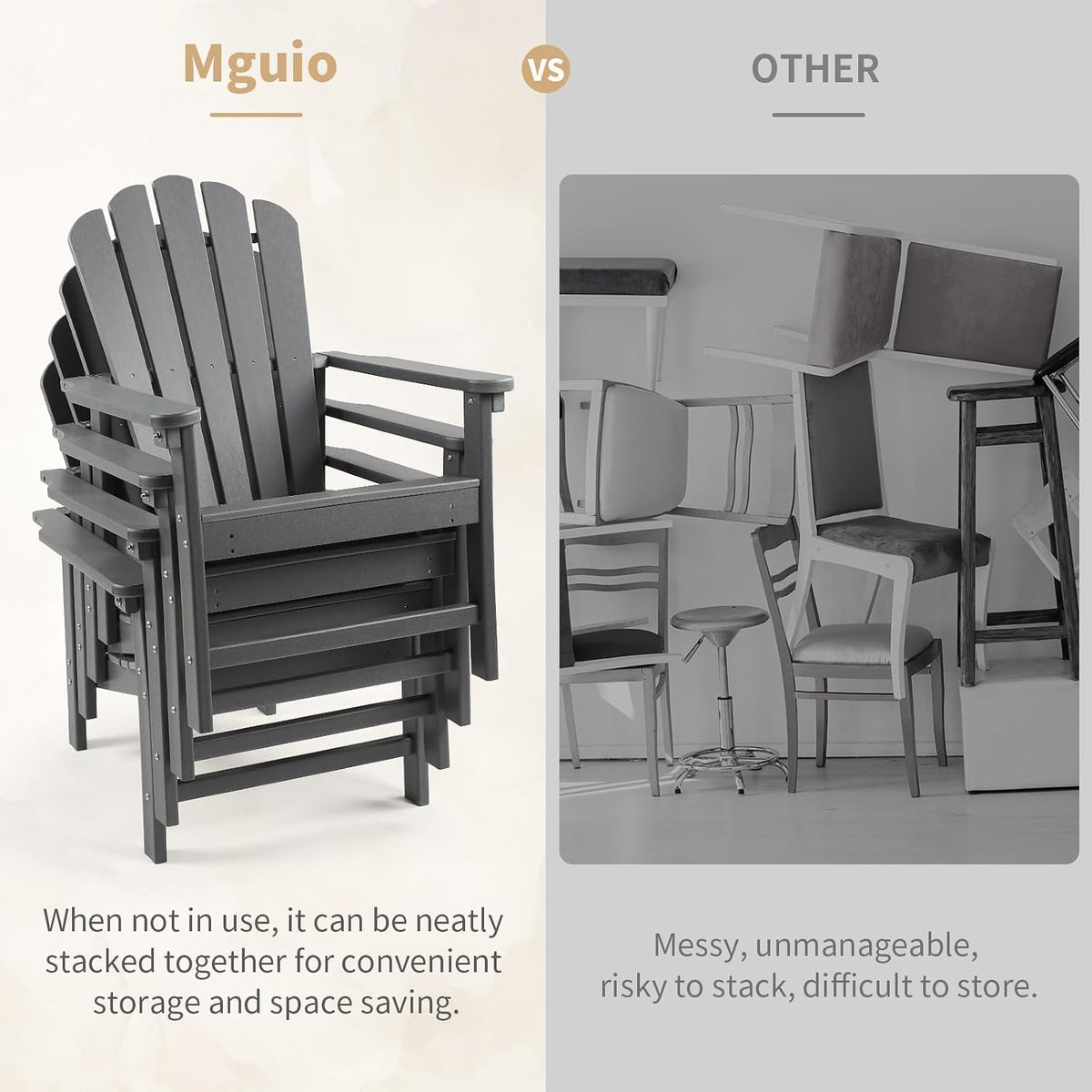 Oversized Stackable Adirondack Chair, HDPE All-Weather Fire Pit Chair