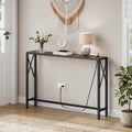Gewudraw Narrow Console Table with Socket, Sofa Table Behind Couch, Brown