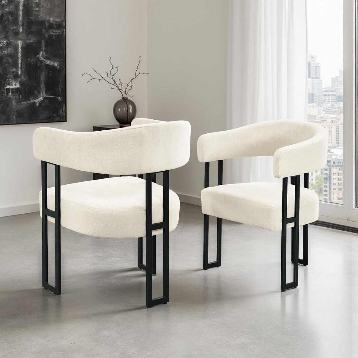 Dining Chairs Set of 6, Boucle Upholstered Kitchen Chairs with Metal Leg