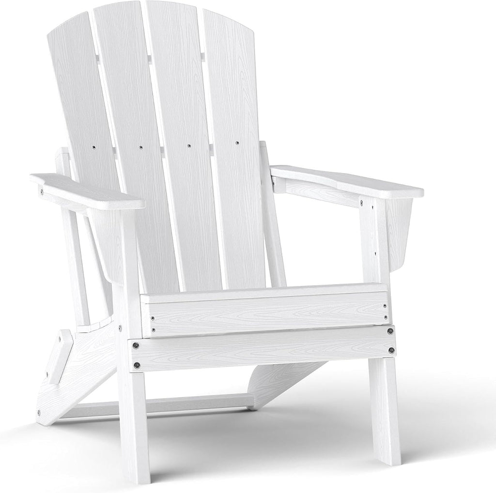 Folding Adirondack Chair, Portable HDPE Patio Chair, White