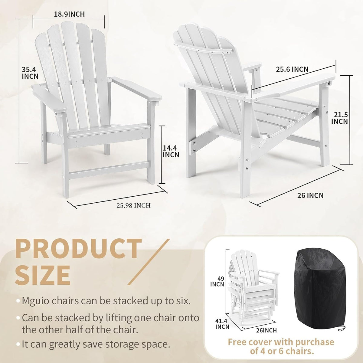 Oversized Stackable Adirondack Chair, HDPE All-Weather Fire Pit Chair