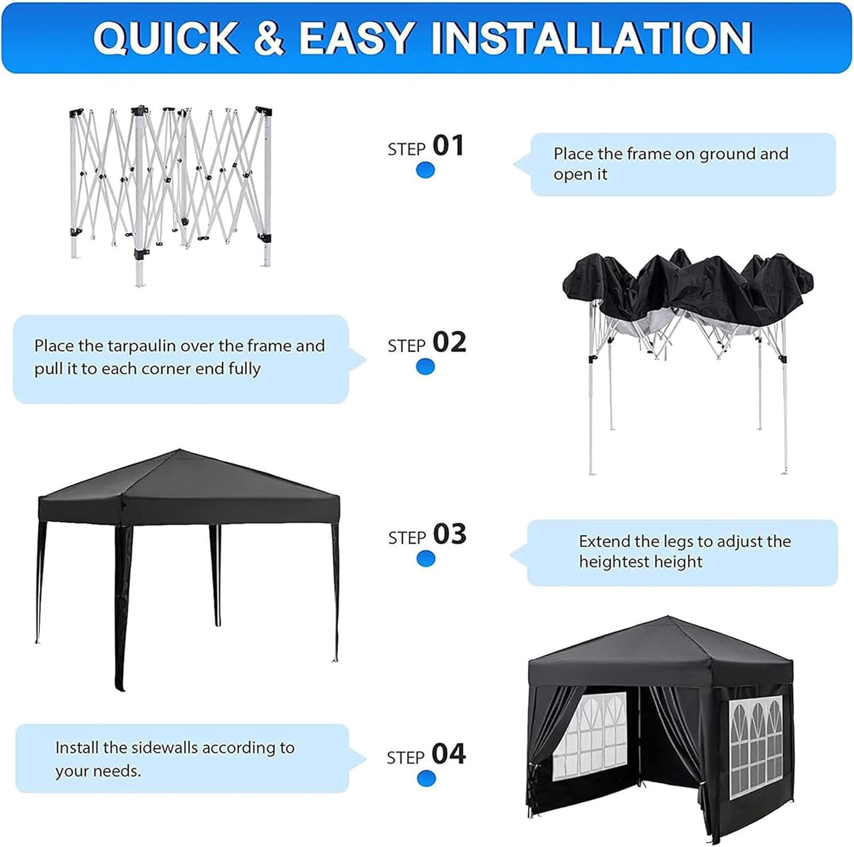 10X10 Pop Up Canopy Tent with 4 Removable Sidewalls, 1-Person Setup Canopy Tents for Parties, Events, Wedding, Outdoor Waterproof Instant Commercial Gazebo Canopy with Carry Bag