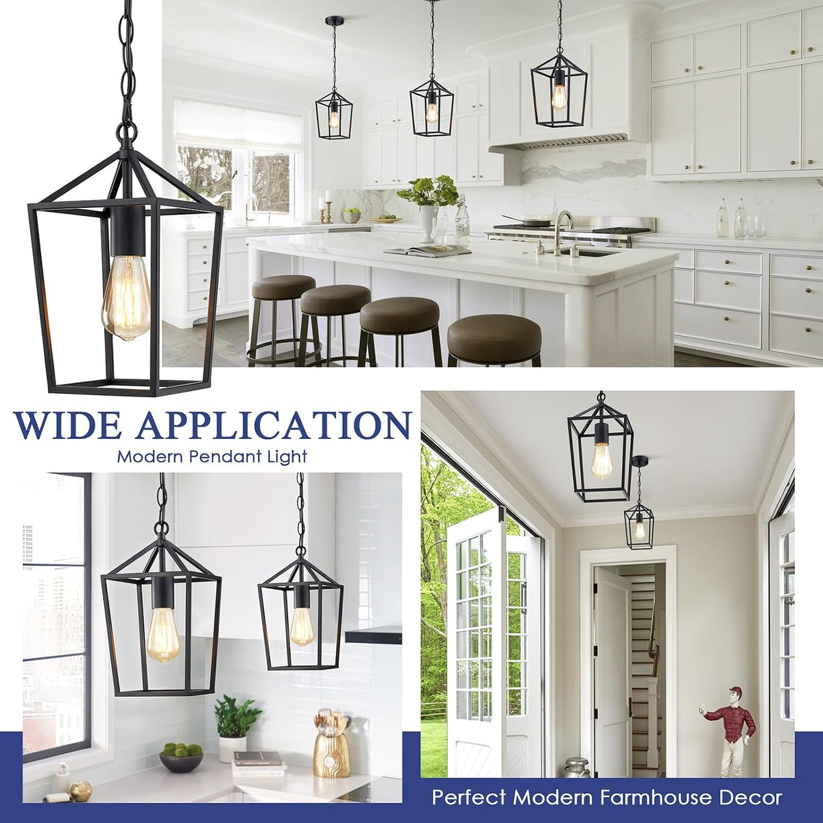 Sheetea 2 Pack Pendant Lights Kitchen Island, Modern Black Light Fixtures