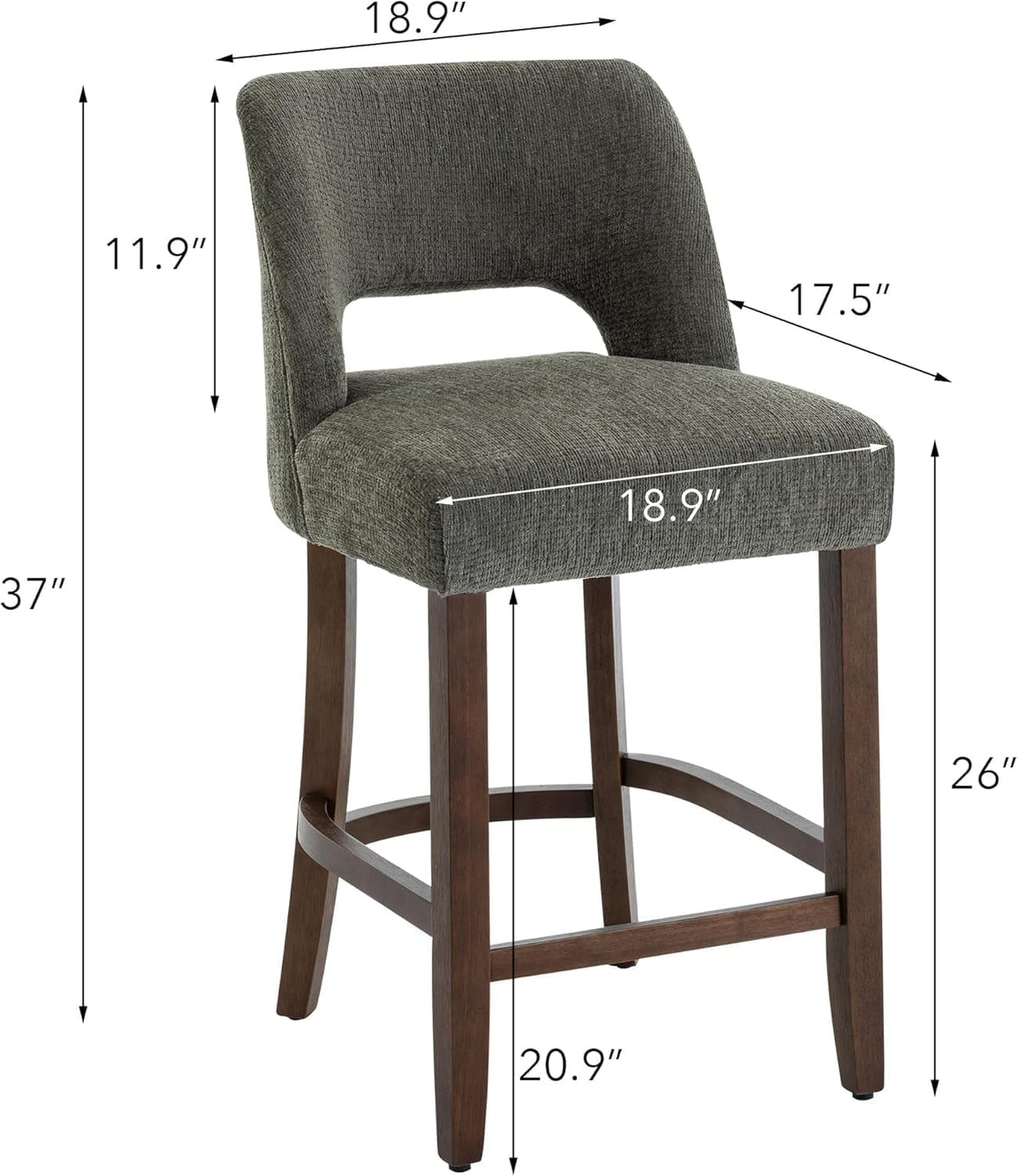 VKNOW Bar Stools Set of 2, 26" Fabric Counter Height Bar Stools, Green