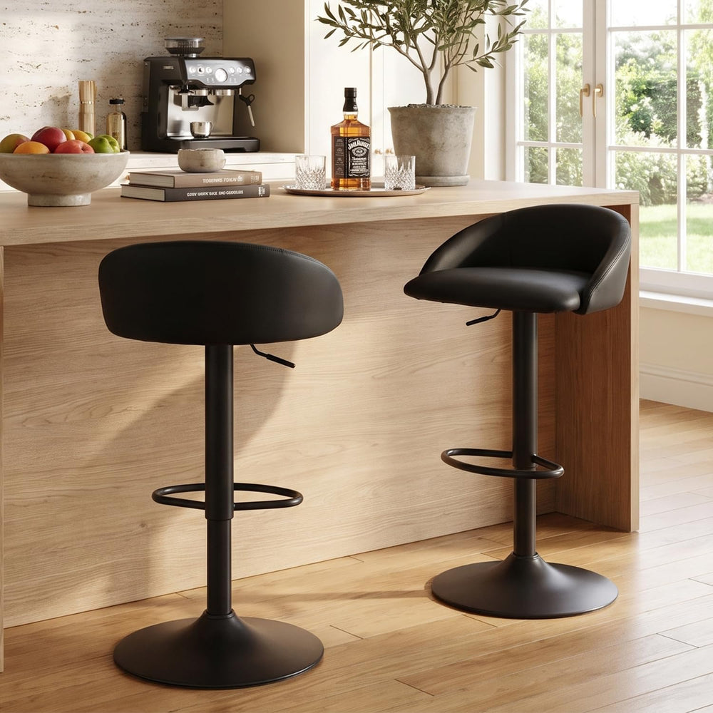 YOUNUOKE Black Bar Stools Set of 2 Modern Swivel Bar Stools