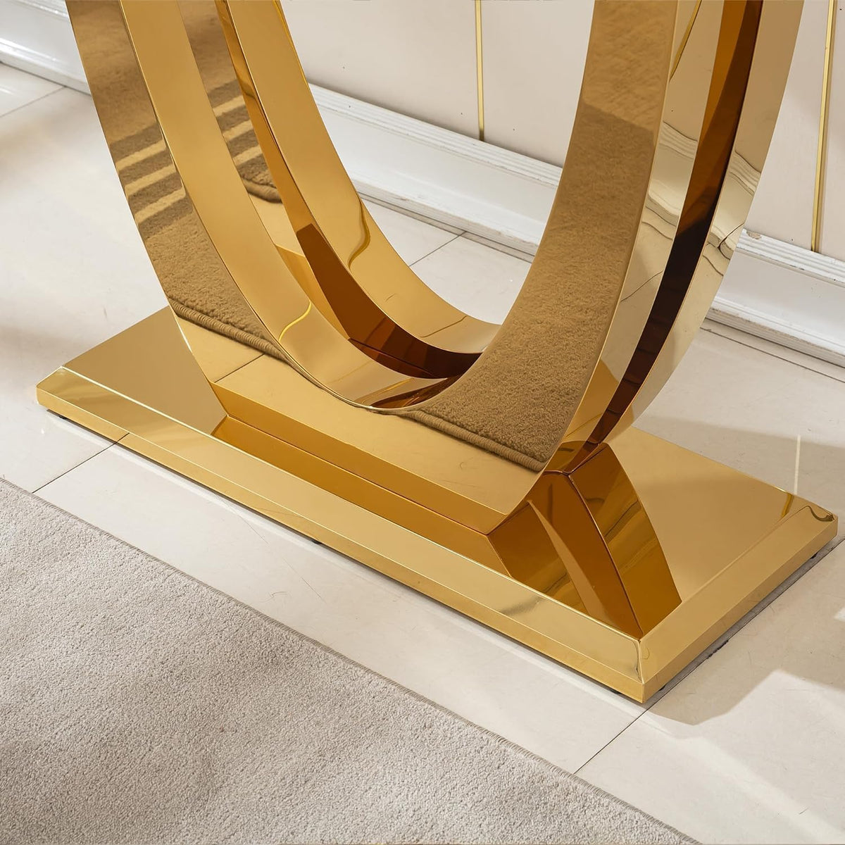 46.85" White Marble Console Table for Living Room, Faux Marble Sofa Table with Stainless Steel U-Base, Mid Century Modern Console Tables, Luxury Gold Long Narrow Entryway Hallway Tables