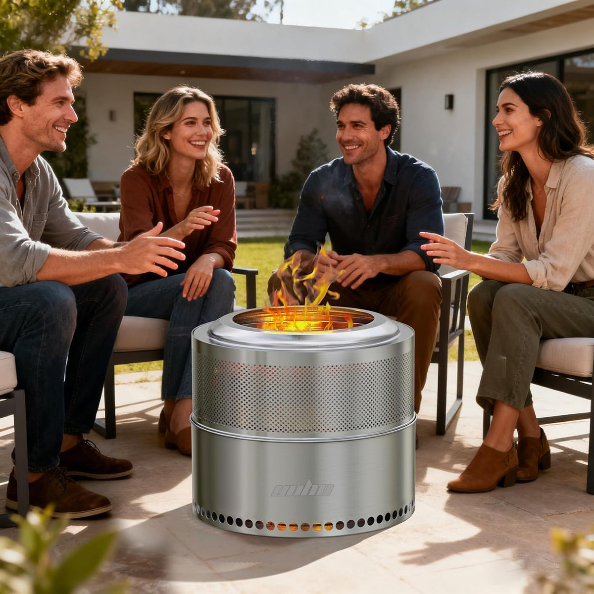 unho 20 Inch Stainless smokeless firepit for Outside Wood Burning Stove