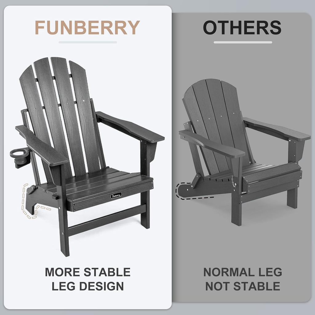 FUNBERRY Oversized Folding Adirondack Chair, Stable Fire Pit Chairs 400LBS