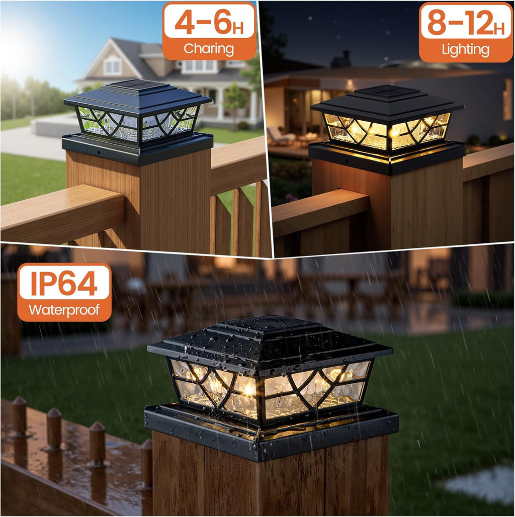 APONUO Solar Post Cap Lights 4x4 5x5 6x6, IP64 Waterproof