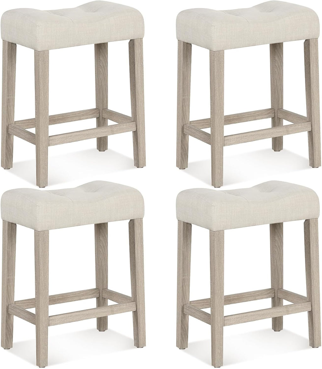GIANTEX 24" Saddle Bar Stools Set of 4, Farmhouse Button Tufted Barstools