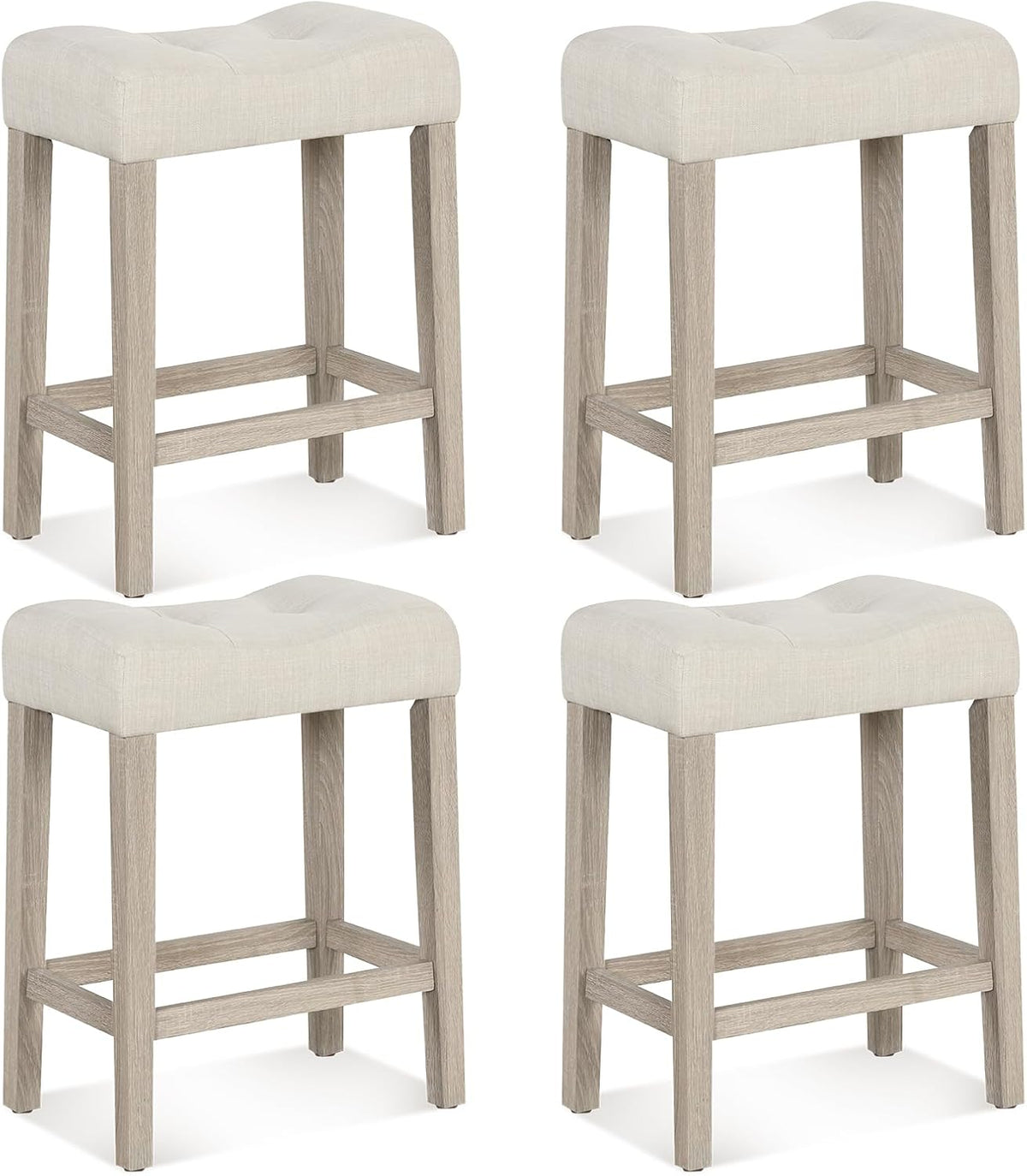 GIANTEX 24" Saddle Bar Stools Set of 4, Farmhouse Button Tufted Barstools