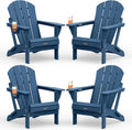 MUCHENGHY Folding Adirondack Chairs Set 4, HDPE for Fire Pit, Navy Blue (Set of 4)