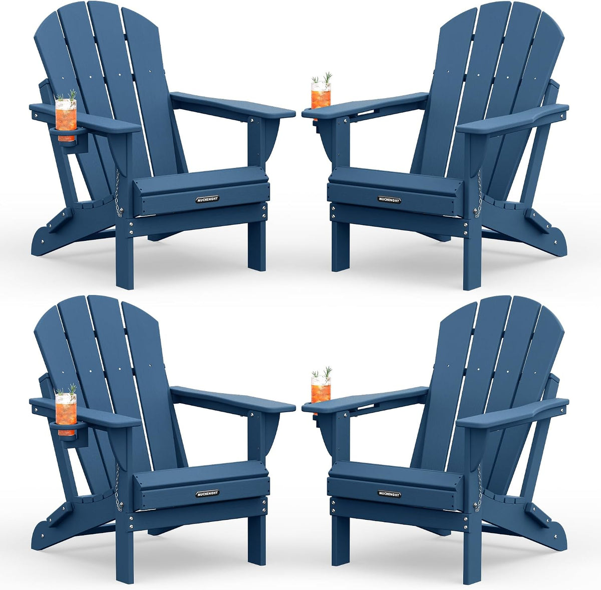 MUCHENGHY Folding Adirondack Chairs Set 4, HDPE for Fire Pit, Navy Blue (Set of 4)