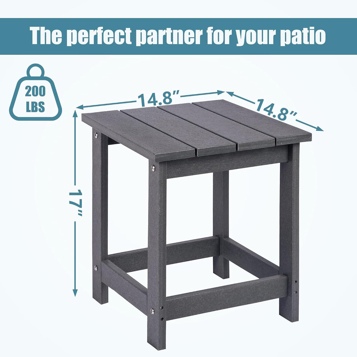 LZRS Adirondack Outdoor Side Table – Durable Weather-Resistant HDPE Patio End Table for Porch, Deck, Pool, Garden,Sturdy and Easy Assembly, Grey
