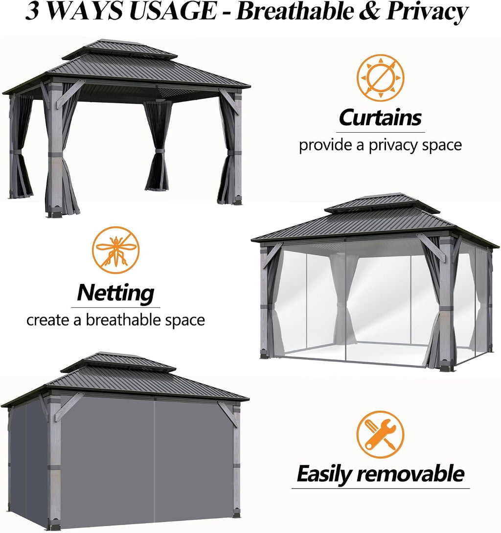 GARTOO 10' x 12' Outdoor Wood Gazebo