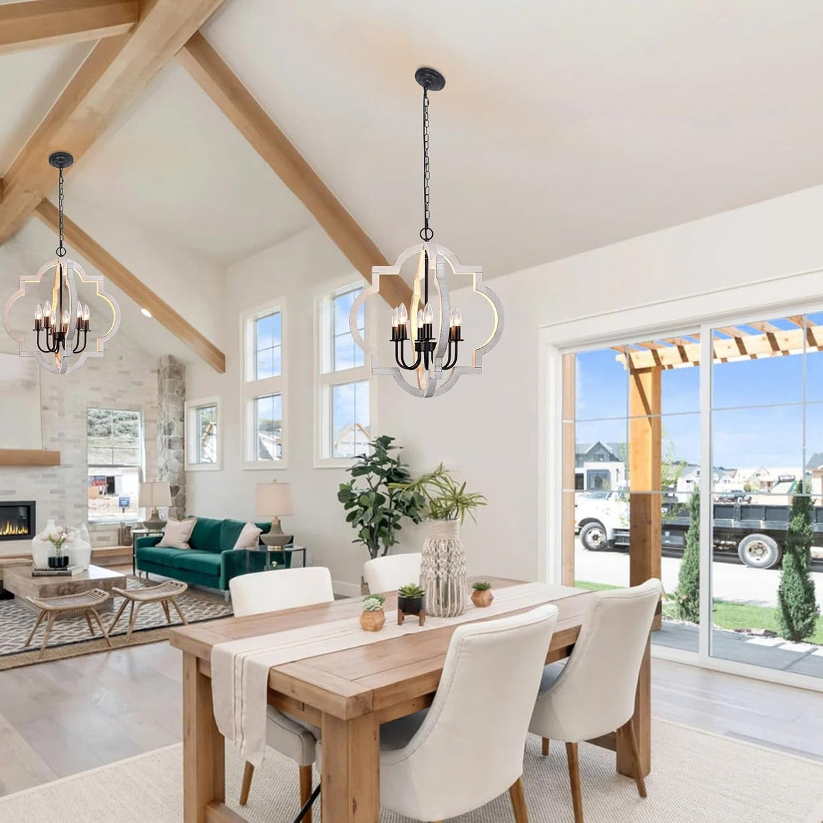 21.65'' farmhouse chandelier, 6 light rustic dining room shown in use