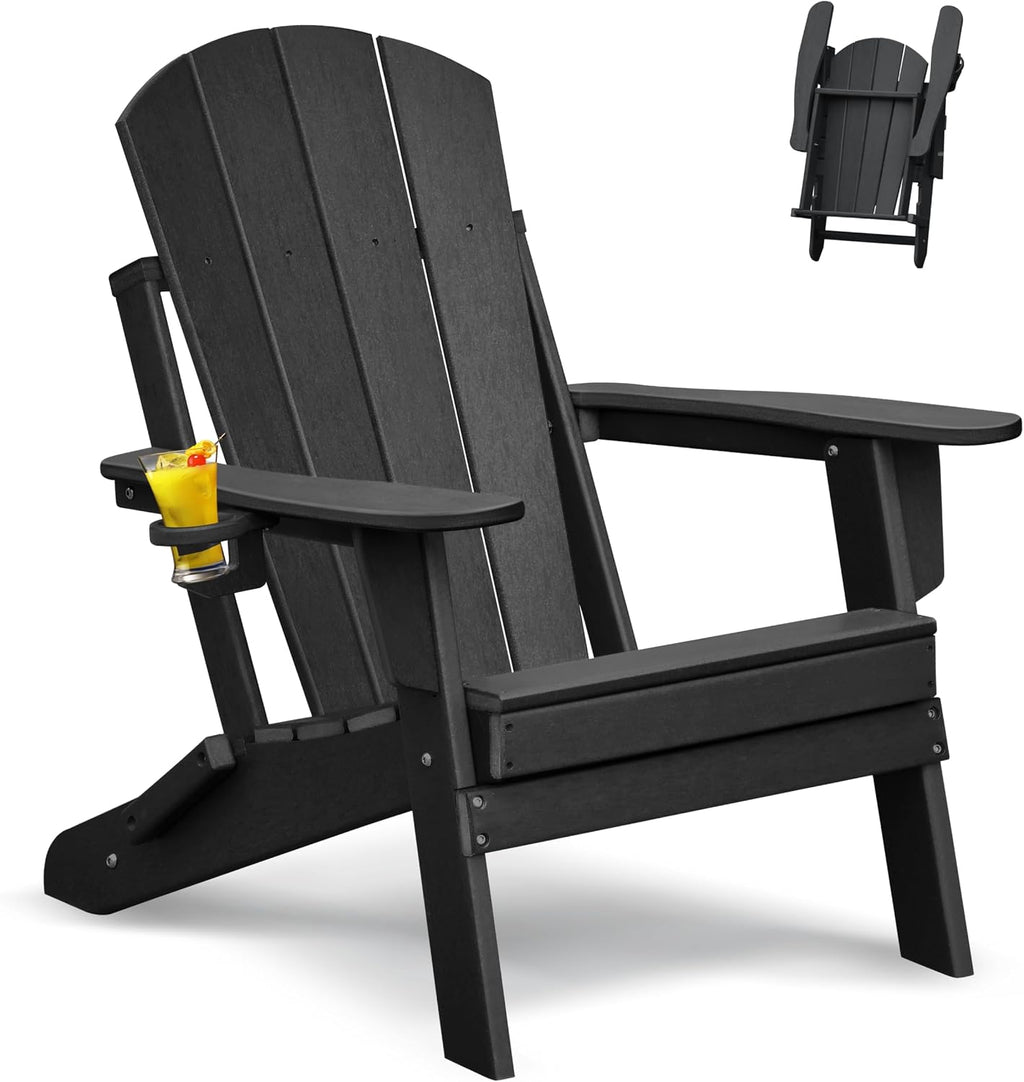 1PC Folding Adirondack Chairs, HDPE Outdoor Firepit Chair, Black